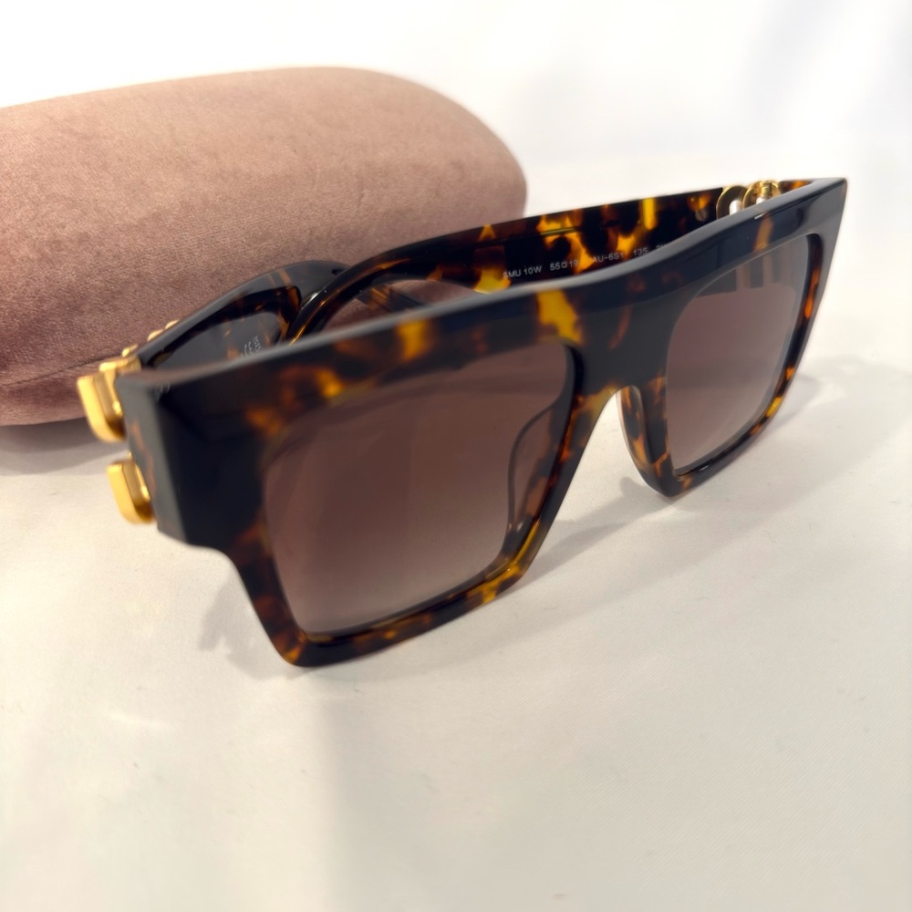 Miu Miu MU 10WS Square Sunglasses 55mm Tortoise Gold Logo - Picture 3 of 5
